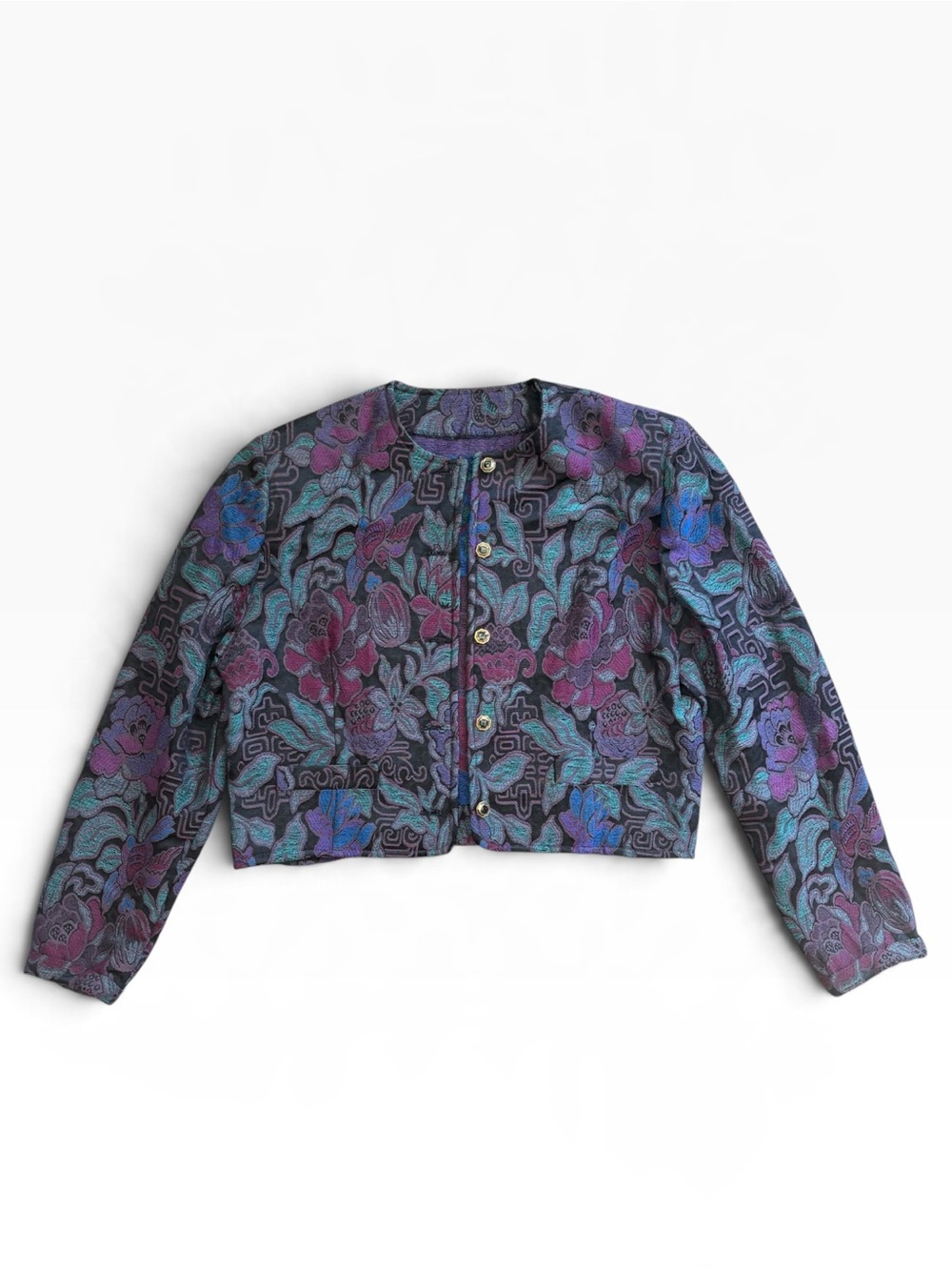 Vintage Floral Tapestry Cropped Jacket – Women’s Medium